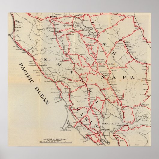 Poster Comtés de Sonoma, Marin, Lake et Napa (Devant)