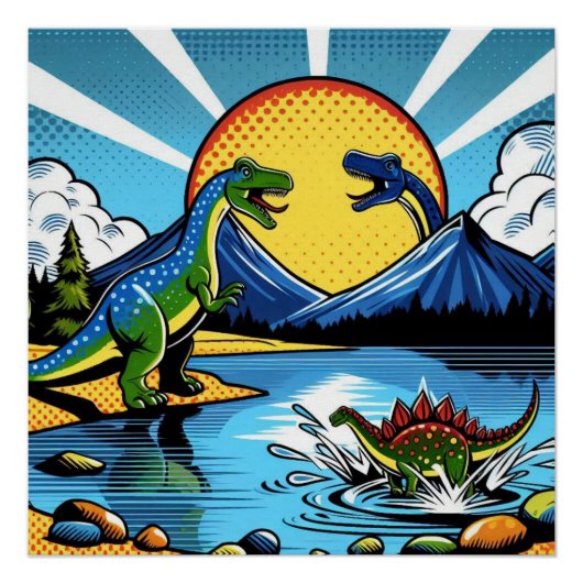 Poster con paisaje de dinosaurios (Devant)