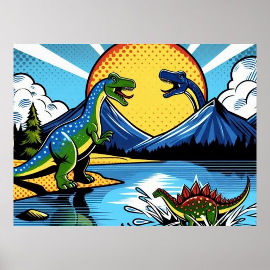Poster con paisaje de dinosaurios (Devant)