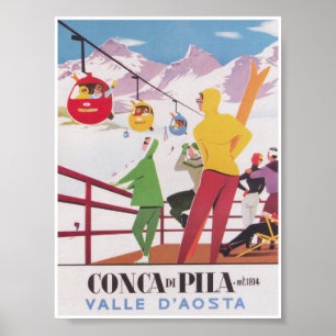 Poster Conca di Pila Italie Ski Vintage Travel