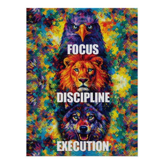 Poster Concentration Discipline Exécution Aigle Lion Loup (Devant)