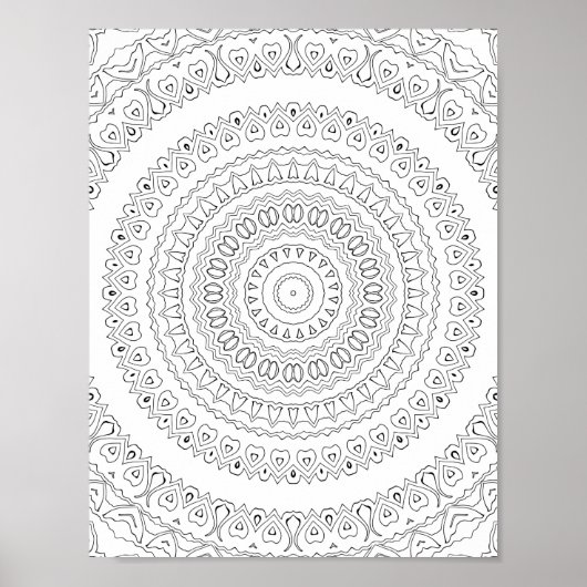 Poster Concentric Heart Waves Coloring Page Pattern Art (Devant)