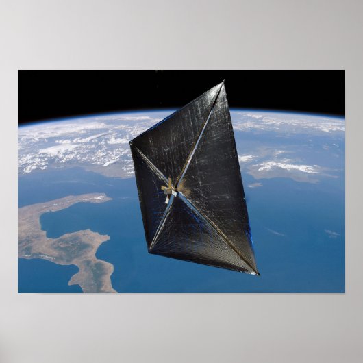 Poster Concept artistique de NanoSail-D dans l'espace (Devant)