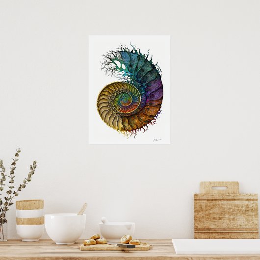 Poster Concept Fossil Ammonite dans des couleurs d'encre  (Cuisine)