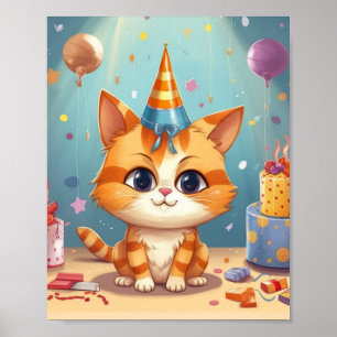 Poster Conception à thème de chat chat roux mignon