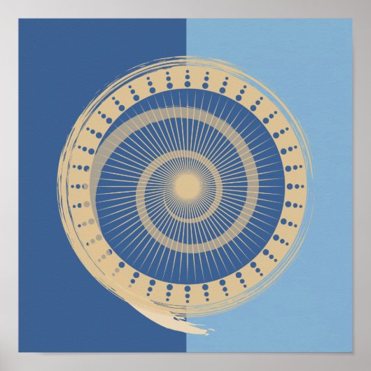 Poster Conception Abstraite du cercle solaire bleu et bro (Devant)