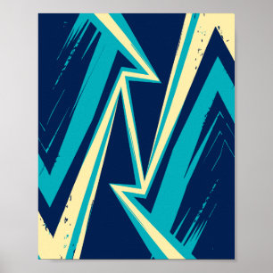 Poster Conception abstraite en zigzag bleu et jaune