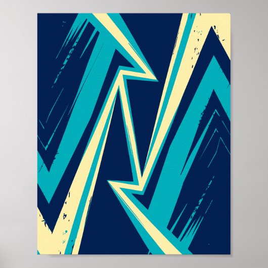 Poster Conception abstraite en zigzag bleu et jaune (Devant)