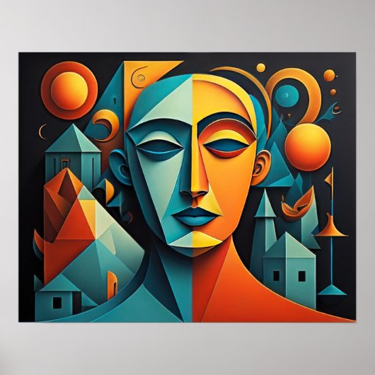 Poster Conception abstraite moderne Cubisme Surréalisme 4 (Devant)