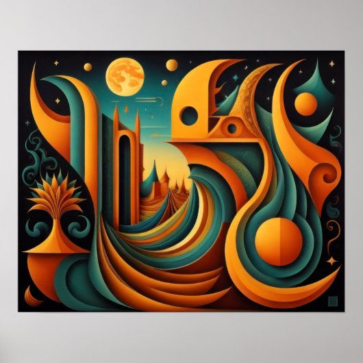 Poster Conception abstraite moderne Cubisme Surréalisme 4 (Devant)