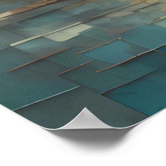 Poster Conception abstraite moderne tons or et bleu II (Coin)