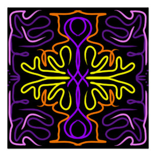 Poster Conception Abstraite violet, jaune, orange et rose