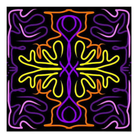 Poster Conception Abstraite violet, jaune, orange et rose (Devant)
