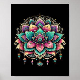 Poster Conception artistique de mandala de lotus coloré
