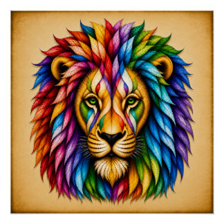 Poster Conception artistique du lion arc-en-ciel abstrait