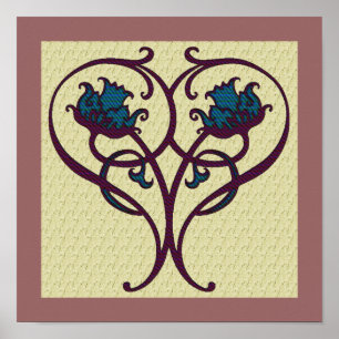 Poster Conception artistique florale prune et bleue