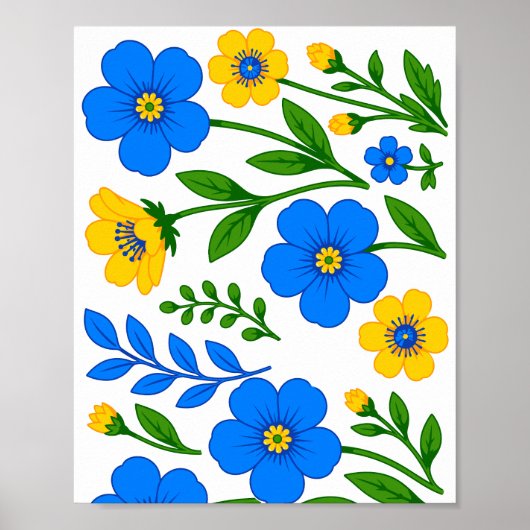 Poster Conception botanique florale bleue et jaune (Devant)