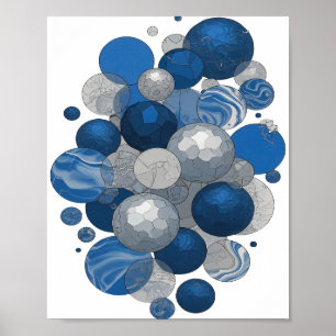 Poster Conception Boules Grises Bleues et Blanches Modern