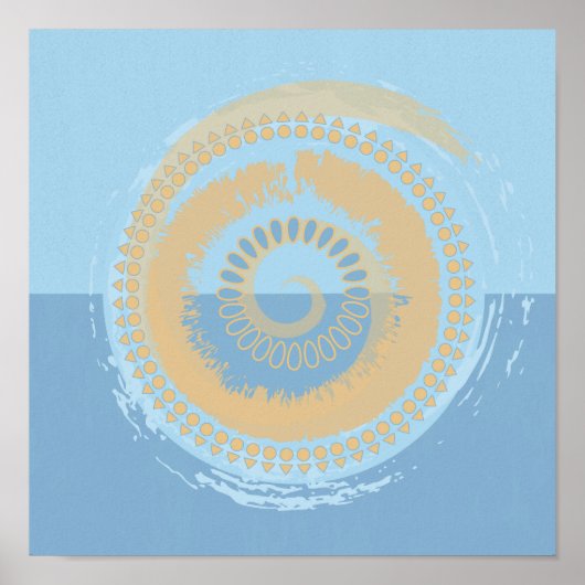 Poster Conception circulaire Abstraite en bleu et en brin (Devant)