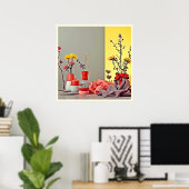 Poster Conception d'arrangement jaune rouge vibrant (Bureau à domicile)