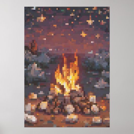 Poster Conception d'art pixel rétro camping - Feu de camp (Devant)