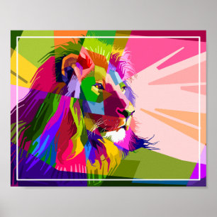 Poster Conception d'art pop prismatique coloré de lion