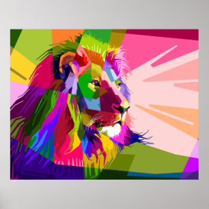 Poster Conception d'art pop prismatique coloré de lion