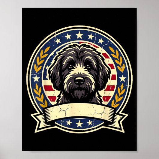 Poster Conception d'art rétro de chien Labradoodle noir v (Devant)