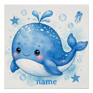 Poster conception de baleine mignonne kawaii
