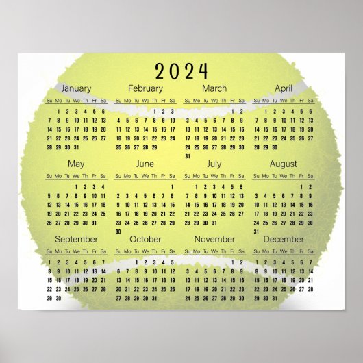 Poster Conception de balle de tennis Calendrier 2024 Affi (Devant)
