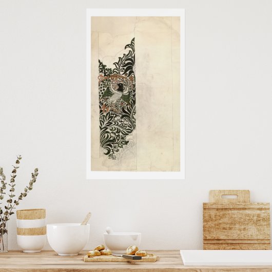 Poster Conception de blocs de bois "Oiseau et Vin" non fi (Cuisine)