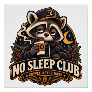 Poster Conception de café de nuit amusante de raton laveu