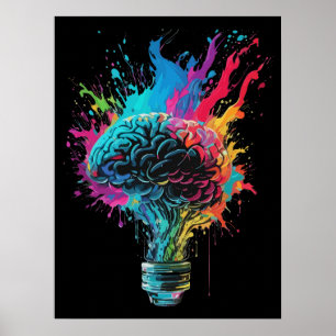 Poster Conception de cerveau avec explosion d'ampoule col