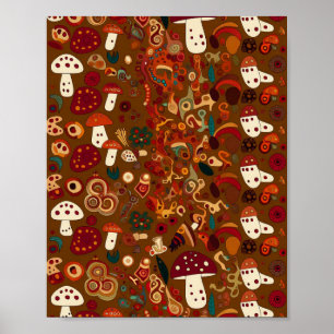 Poster Conception de champignon sauvage d'art folklorique