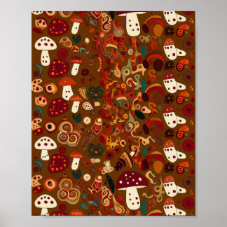 Poster Conception de champignon sauvage d'art folklorique