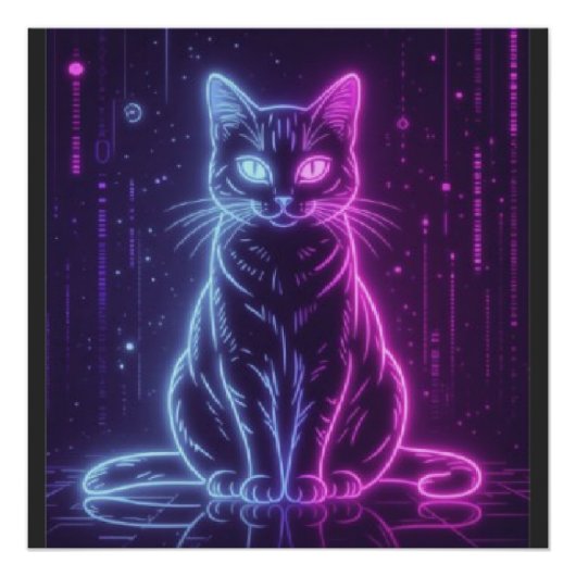 Poster **Conception de chat néon – Art félin futuriste lu (Devant)
