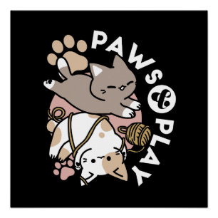 Poster Conception de chats mignons et joueurs – Art de pa