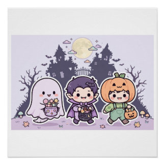 Poster Conception de Chibi Trick or Treat Halloween pour