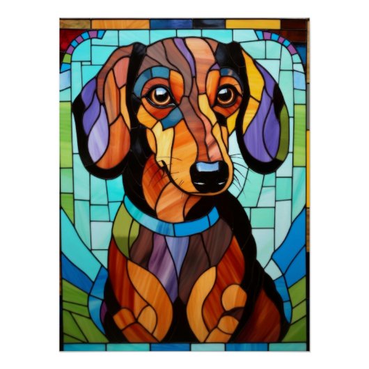 Poster Conception de chien de style vitrail de teckel (Devant)
