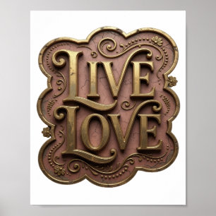 Poster Conception de citation LIVE LOVE frappante en or