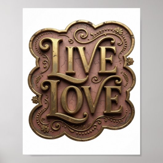 Poster Conception de citation LIVE LOVE frappante en or (Devant)