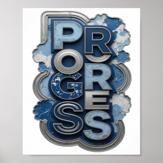 Poster Conception de citation PROGRÈS argentée iconique (Devant)
