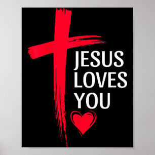 Poster Conception de cœur de croix d'amour chrétien Jésus