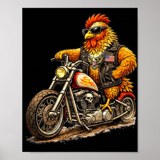 Poster Conception de coq de motard drôle moto de poulet c (Devant)