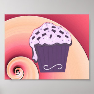 Poster Conception de cupcake violet tourbillonnant sur l'