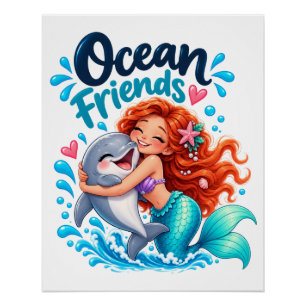 Poster Conception de dauphin amis de la sirène mignonne