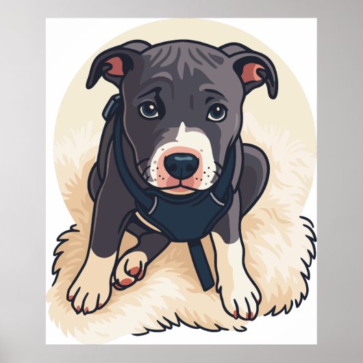 Poster Conception de dessin animé de chiot Pitbull mignon (Devant)