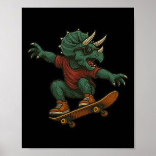 Poster Conception de dinosaure Tricératops de skateboard 
