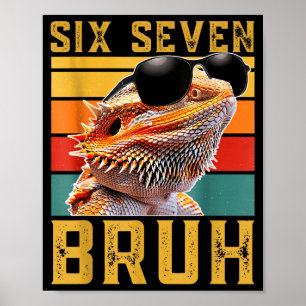 Poster Conception de dragon barbu drôle mème Six Seven 6