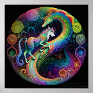 Poster Conception de dragon de ronds psychédéliques